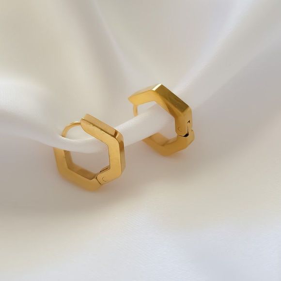 Jewelry - 7/$35 Gold Color Hexagon Shape Hoop Earrings Classic Small Crystal Hoops